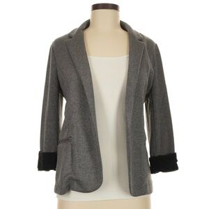 Skies Are Blue Heather Gray Open-Front Blazer with Black Cuff Detail
